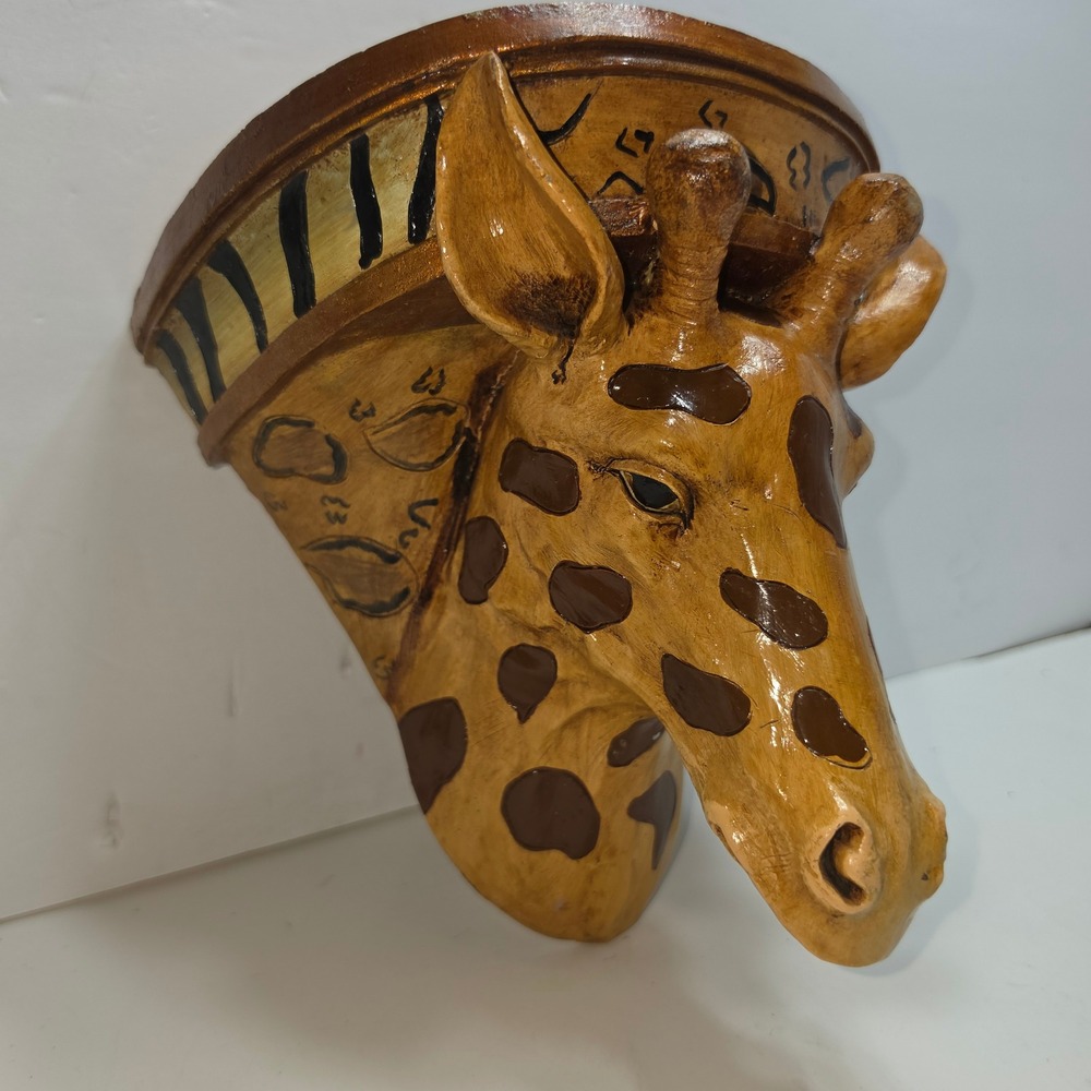 Giraffe Head Wall Shelf Safari Decor Hand Painted Resin Floating Corbel 8 Inch